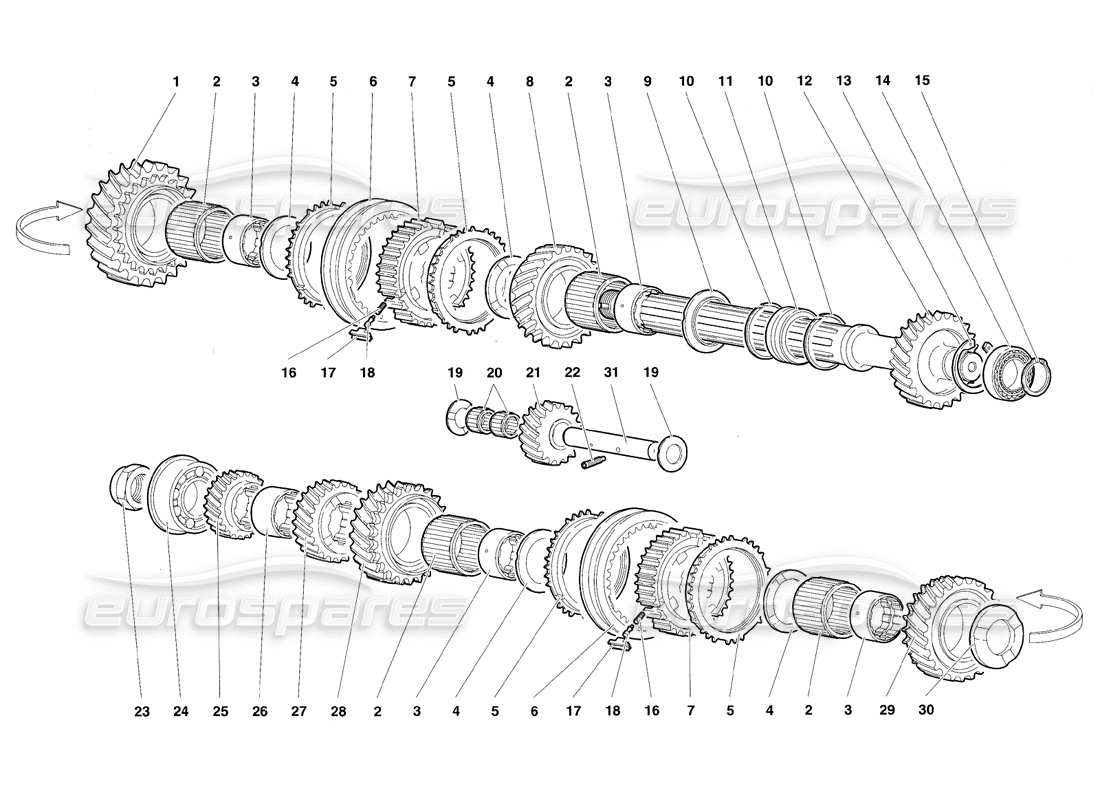 lamborghini diablo sv (1997) diagrama de piezas de engranajes del eje impulsado