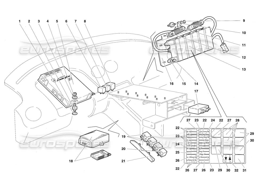 lamborghini diablo sv (1997) diagrama de piezas del sistema eléctrico