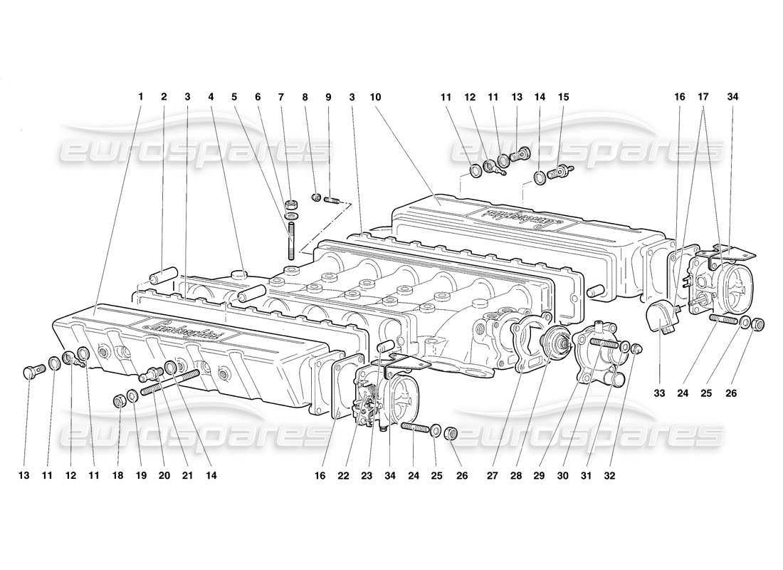 lamborghini diablo sv (1998) diagrama de piezas del colector de admisión (válido a partir del motor n.° 1889)