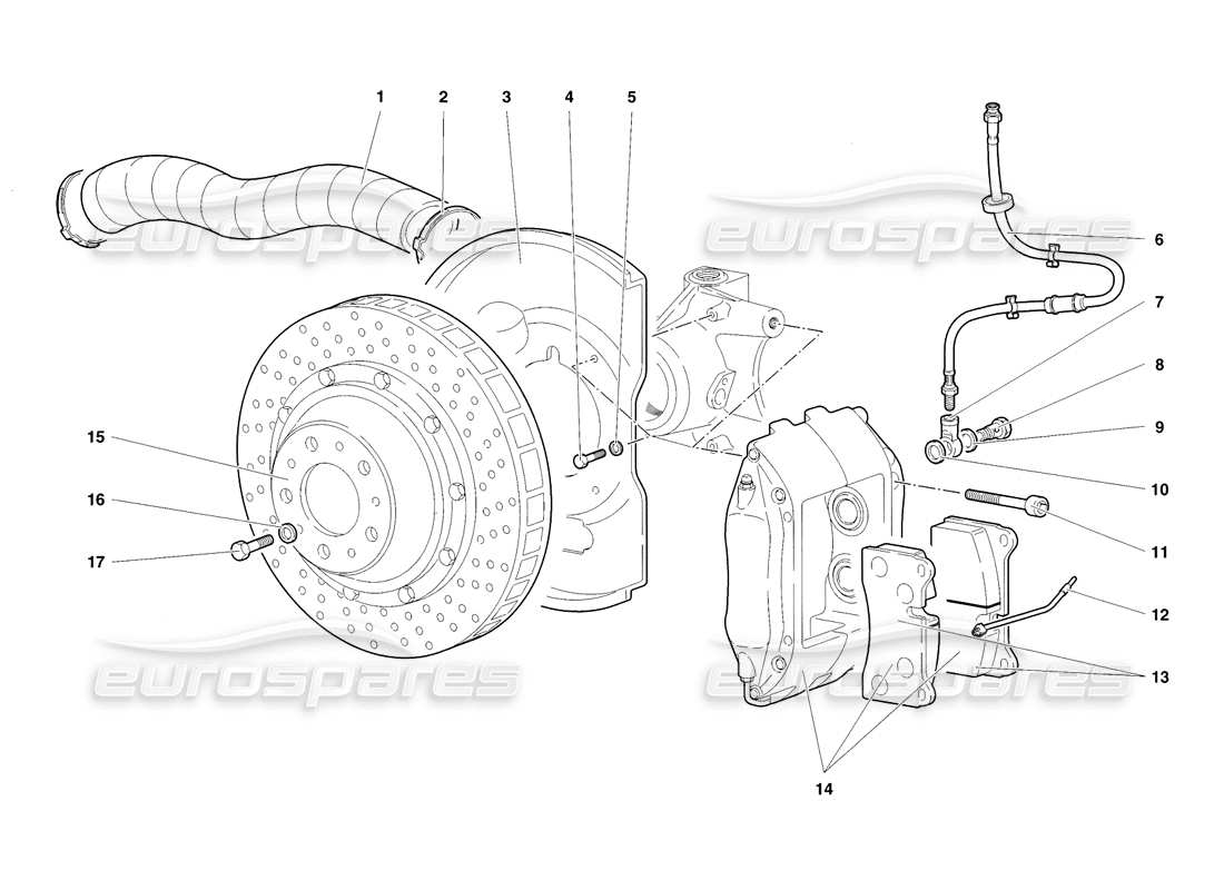 lamborghini diablo sv (1998) frenos delanteros diagrama de piezas