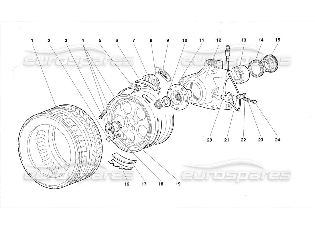 lamborghini diablo roadster (1998) diagrama de piezas del portabujes y rueda delantera