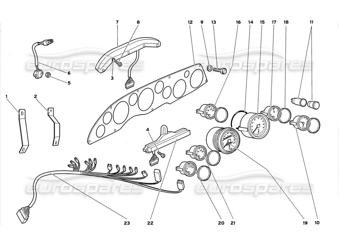 lamborghini diablo gt (1999) diagrama de piezas de instrumentos del tablero