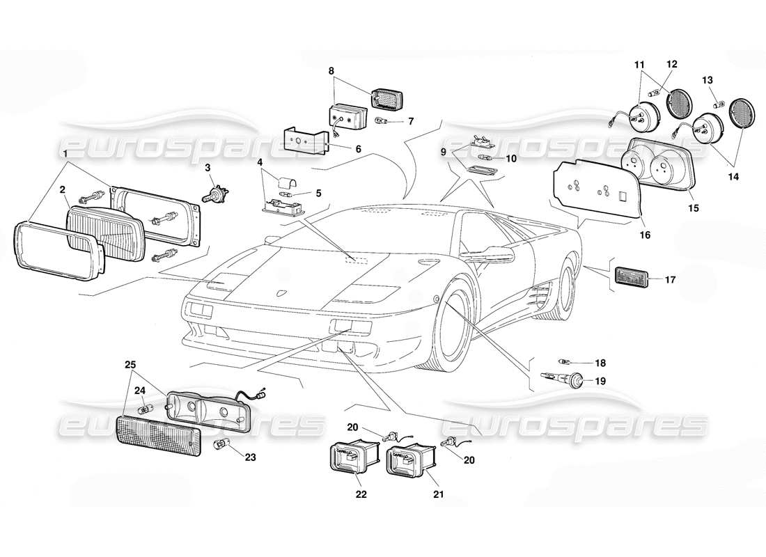 lamborghini diablo (1991) diagrama de piezas de luces