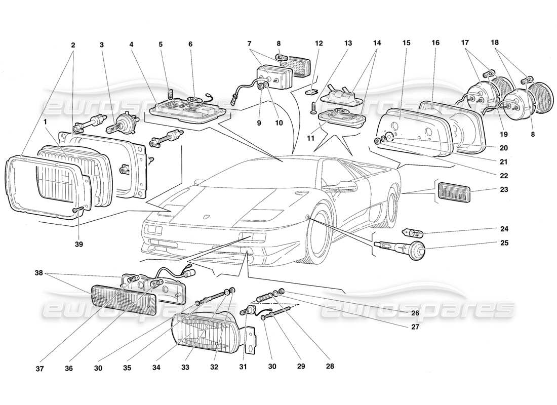 lamborghini diablo sv (1997) diagrama de piezas de luces