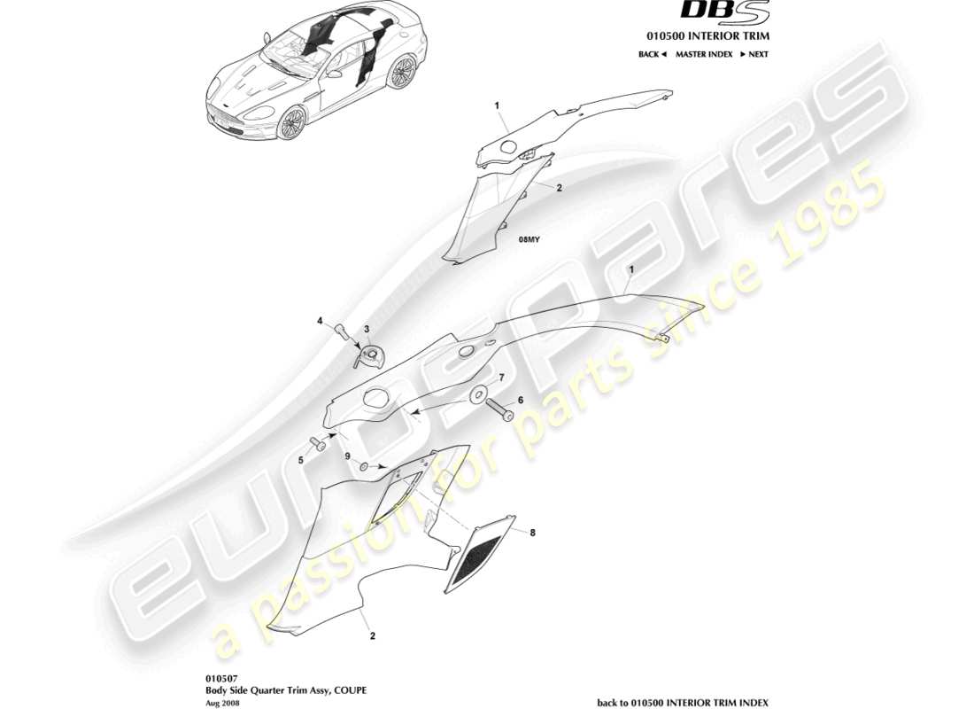 aston martin dbs (2012) embellecedor lateral de carrocería, cupé diagrama de piezas