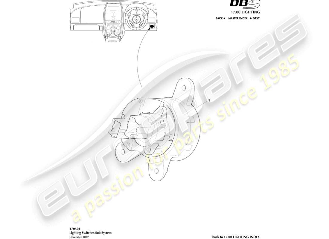 aston martin dbs (2011) interruptor de luz diagrama de piezas