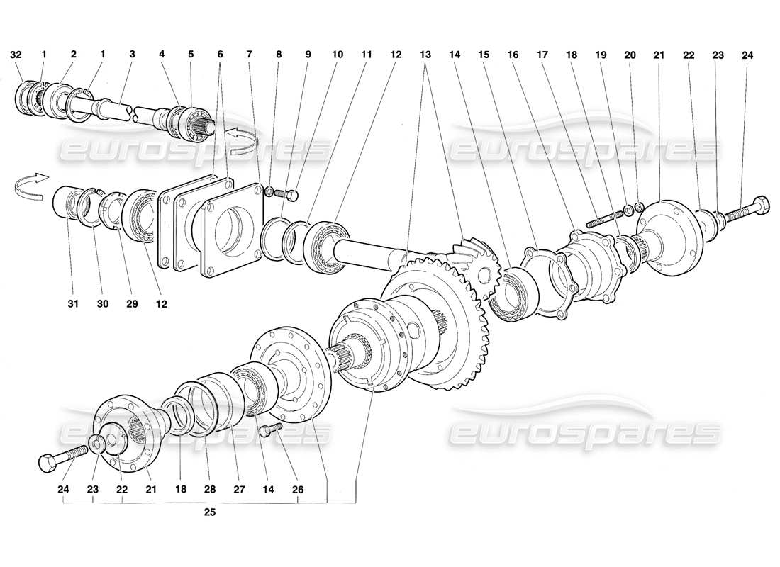 lamborghini diablo sv (1997) diferencial diagrama de piezas