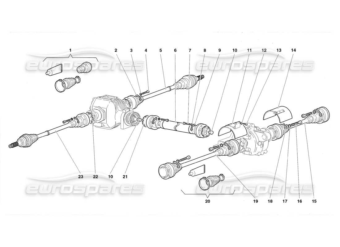 lamborghini diablo roadster (1998) ejes de transmisión y eje de hélice diagrama de piezas
