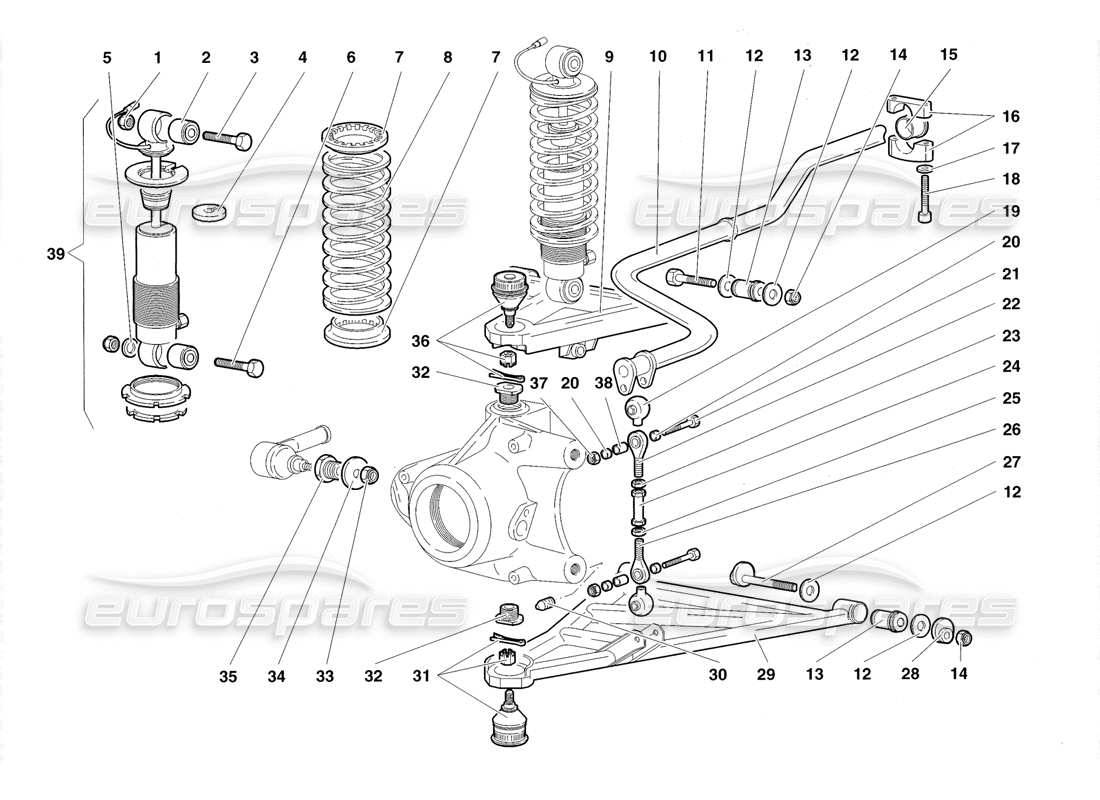 lamborghini diablo roadster (1998) diagrama de piezas de la suspensión delantera