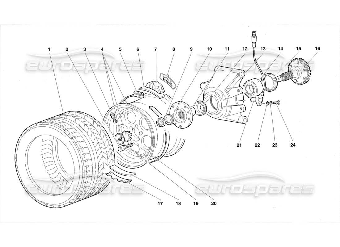 lamborghini diablo roadster (1998) diagrama de piezas del portabujes y rueda trasera