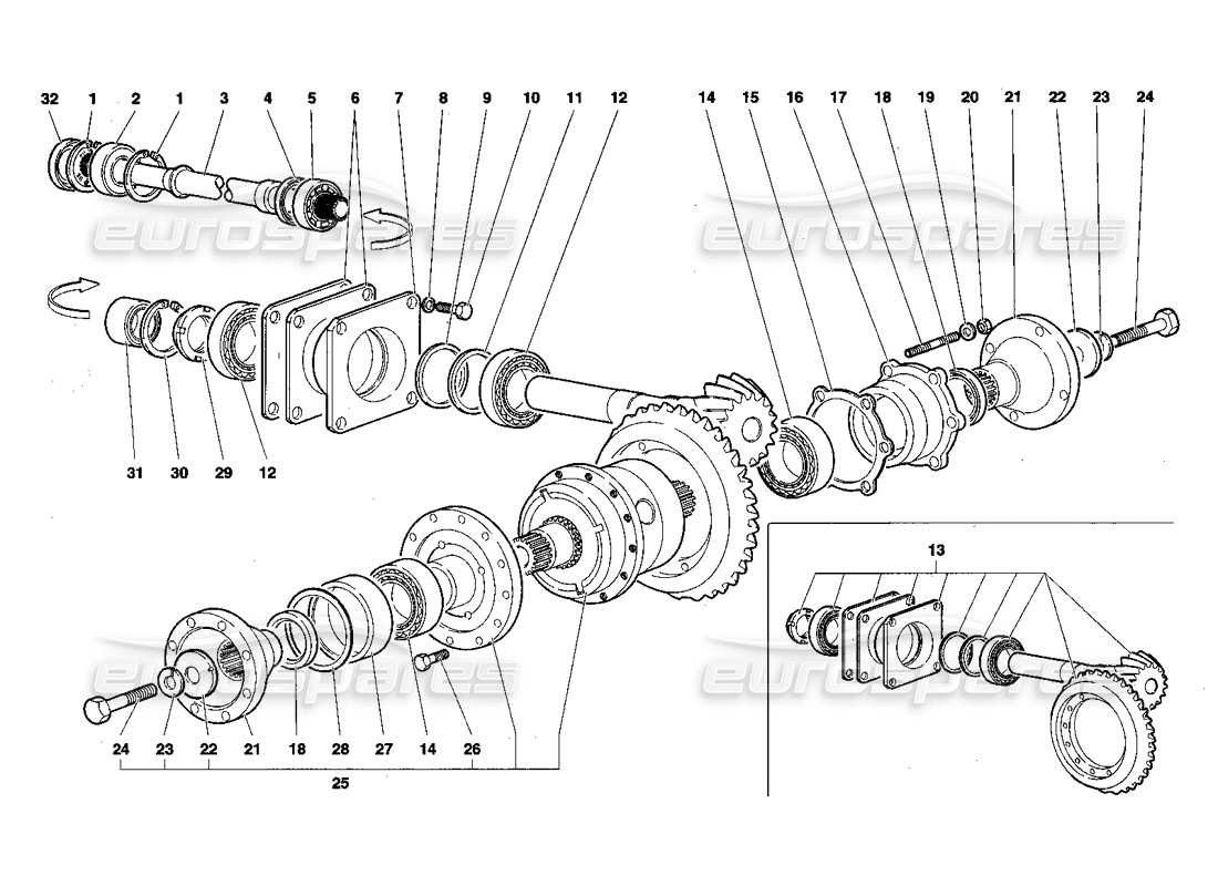 lamborghini diablo sv (1998) diferencial trasero diagrama de piezas