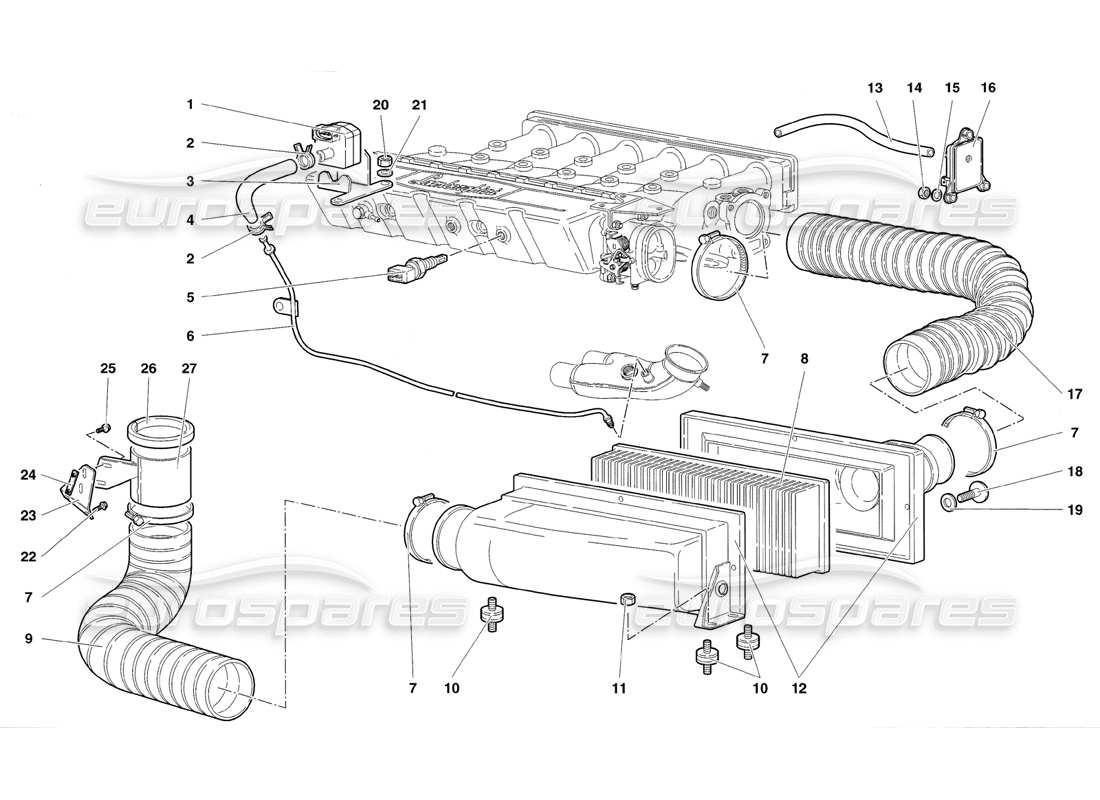 lamborghini diablo sv (1998) diagrama de piezas de filtros de aire