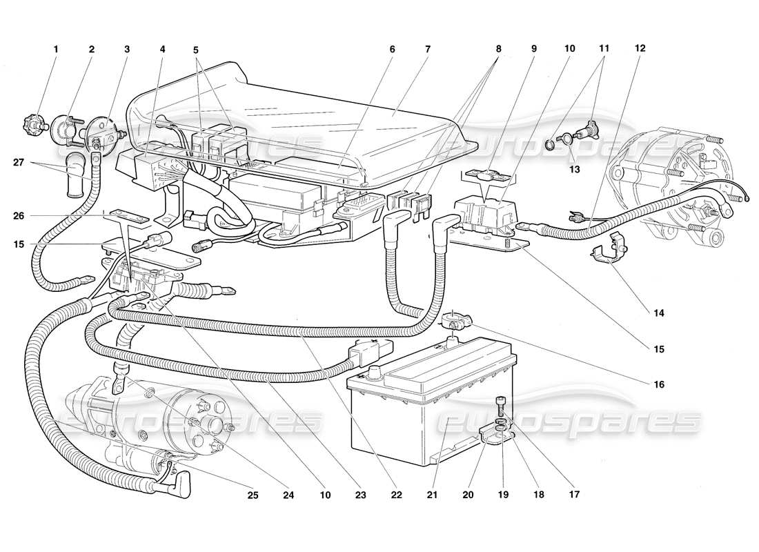 lamborghini diablo roadster (1998) diagrama de piezas del sistema eléctrico