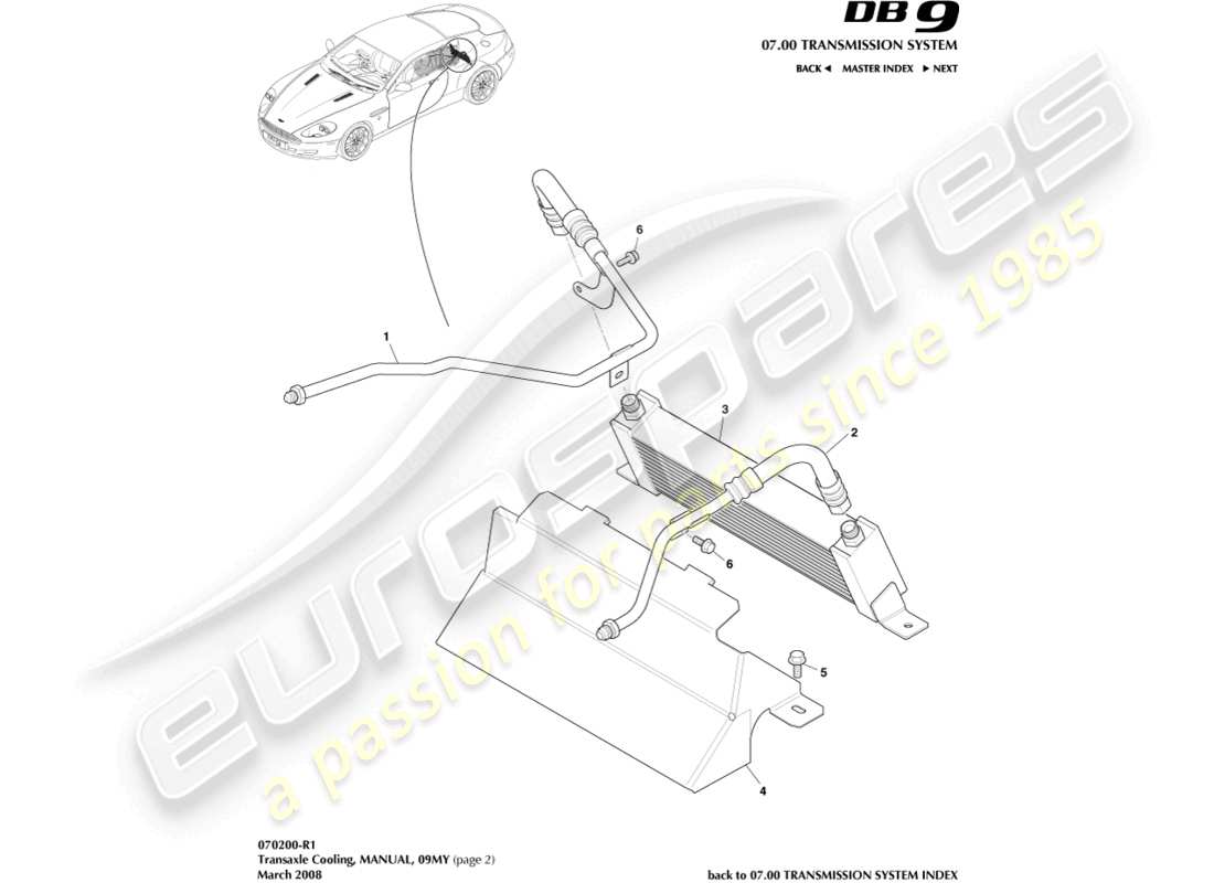 aston martin db9 (2005) refrigeración de la transmisión, diagrama de piezas manual