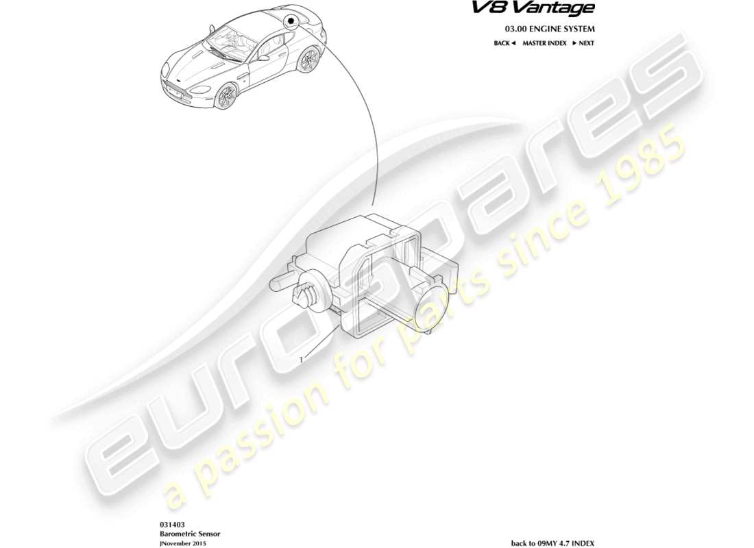aston martin v8 vantage (2018) diagrama de piezas del sensor barométrico