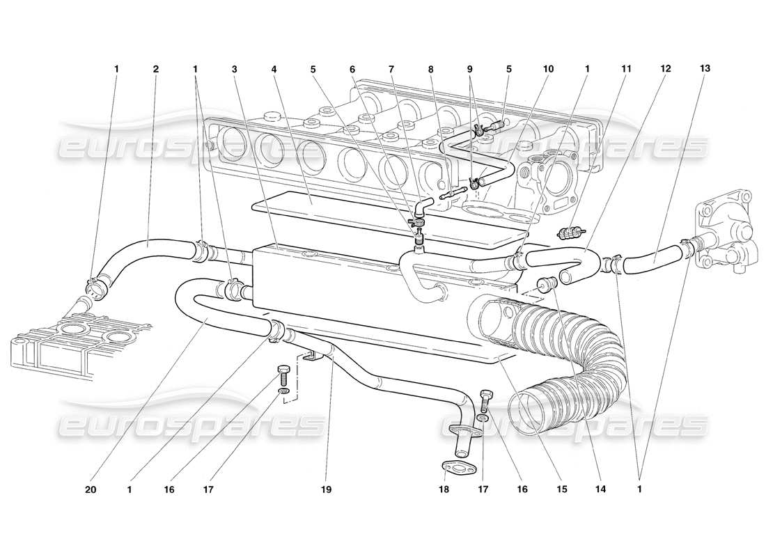 lamborghini diablo sv (1998) sistema de respiración de aceite del motor diagrama de piezas