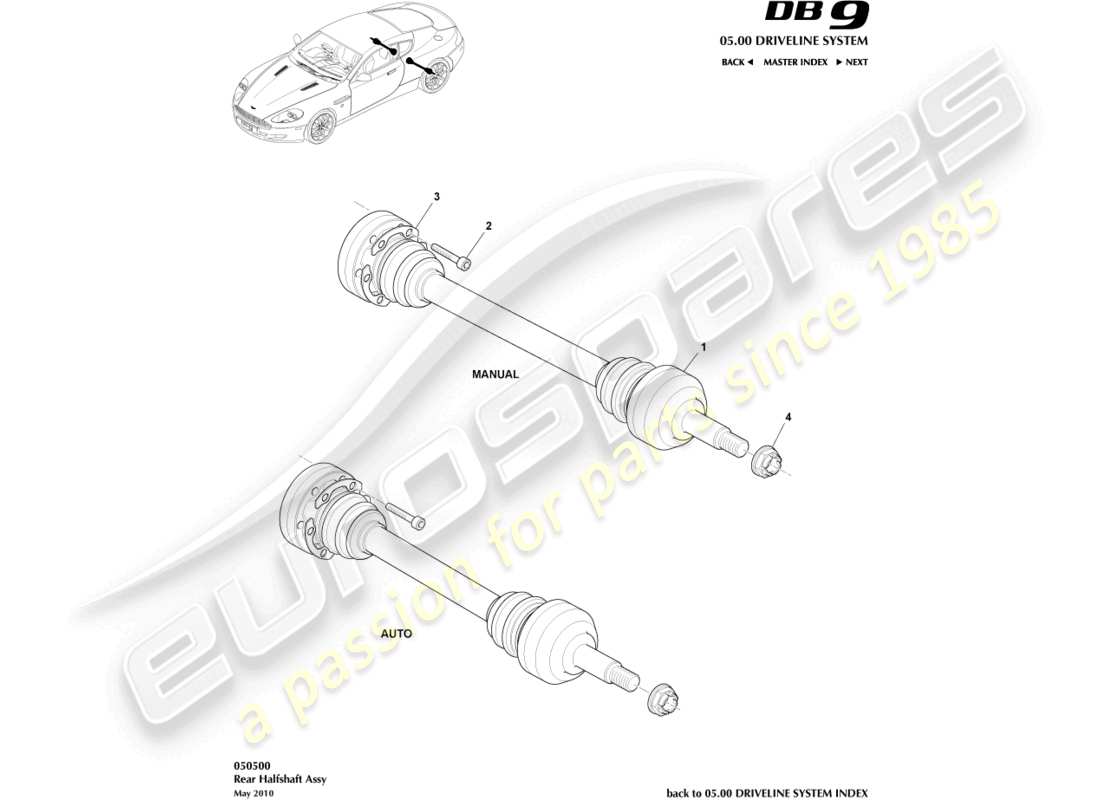 aston martin db9 (2006) diagrama de piezas del conjunto del eje trasero