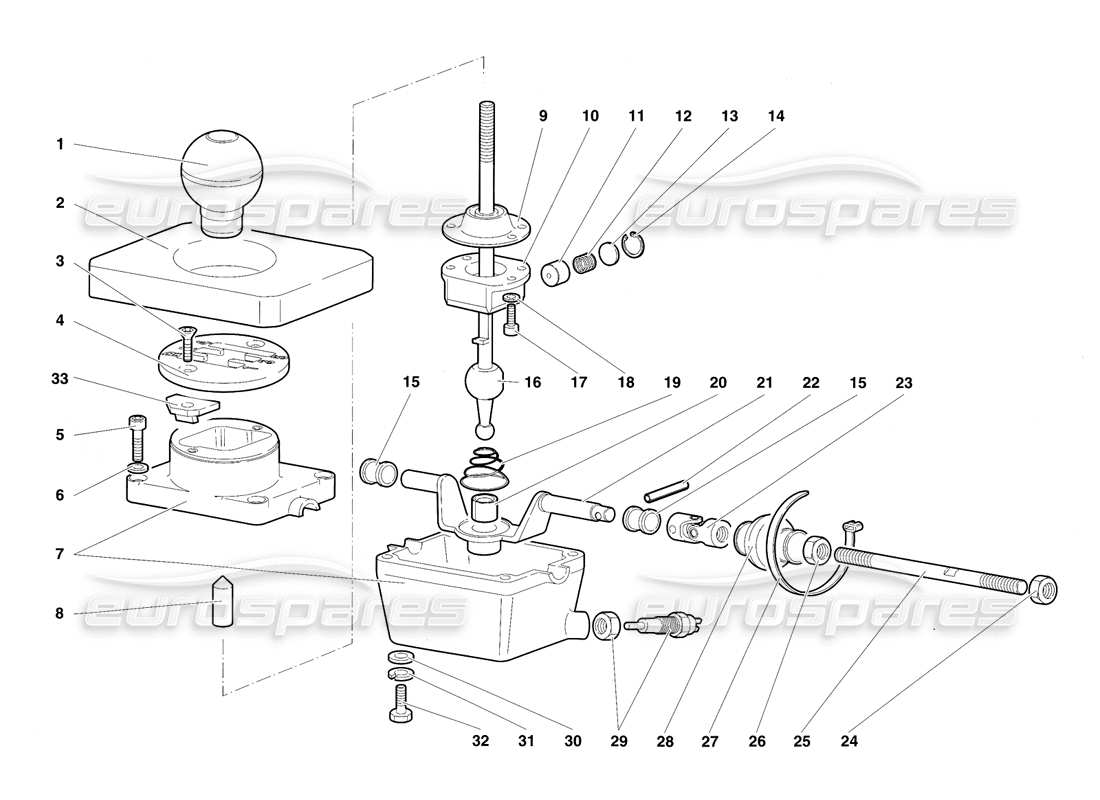 lamborghini diablo sv (1997) diagrama de piezas de la torre de control de la caja de cambios