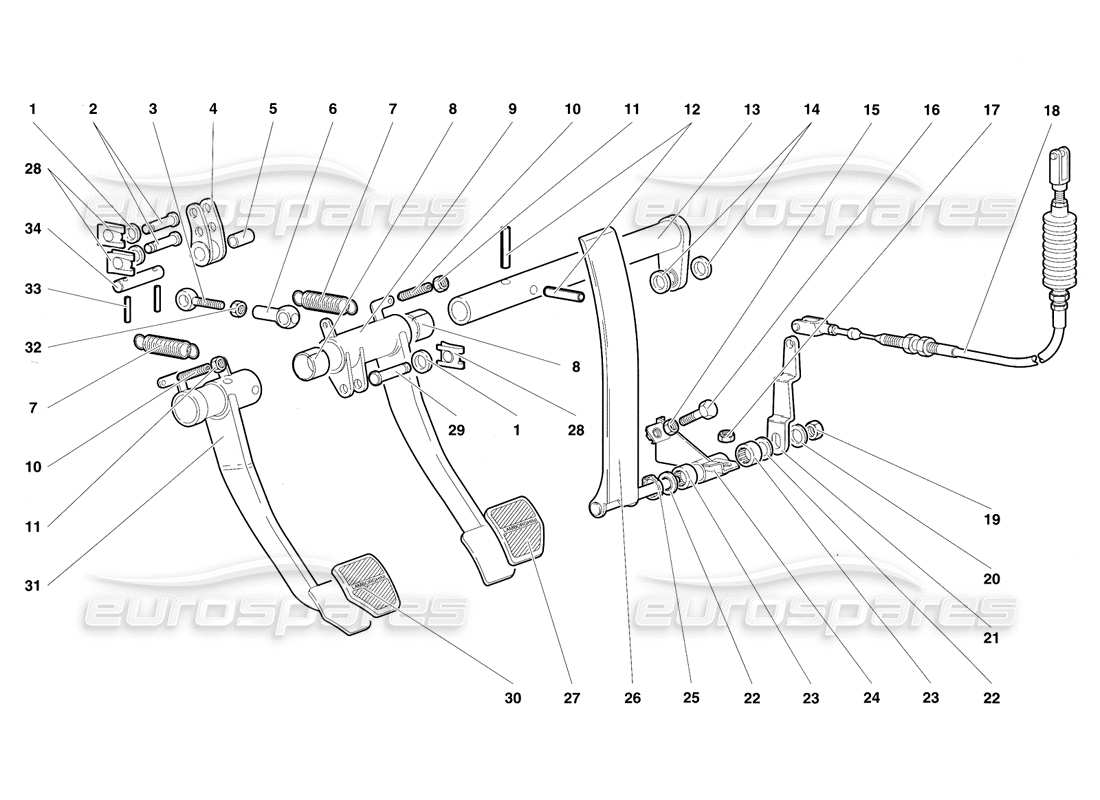 lamborghini diablo sv (1997) diagrama de piezas de pedales