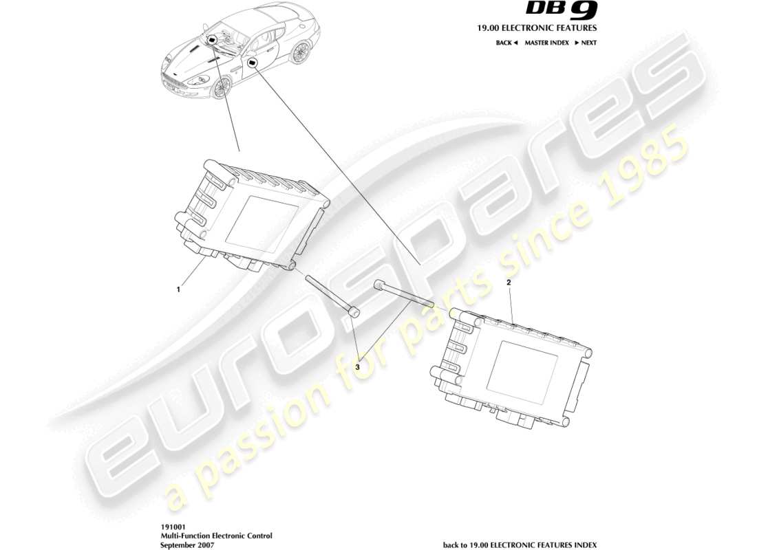 aston martin db9 (2010) diagrama de piezas de control multifunción