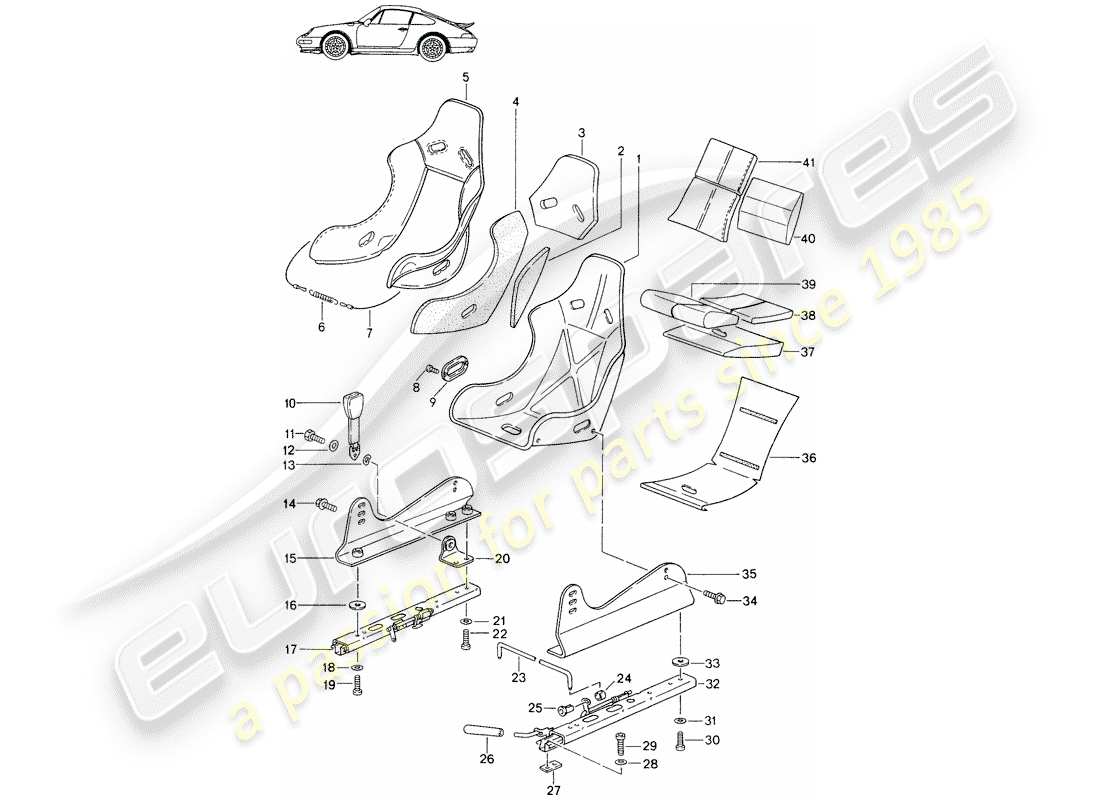 un diagrama de piezas del catálogo de piezas porsche 1989 (seats for 944/968/911/928)