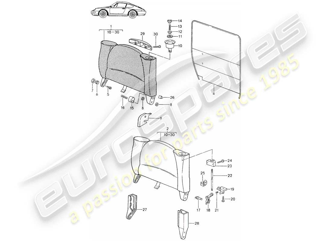 un diagrama de piezas del catálogo de piezas porsche 1992 (seats for 944/968/911/928)