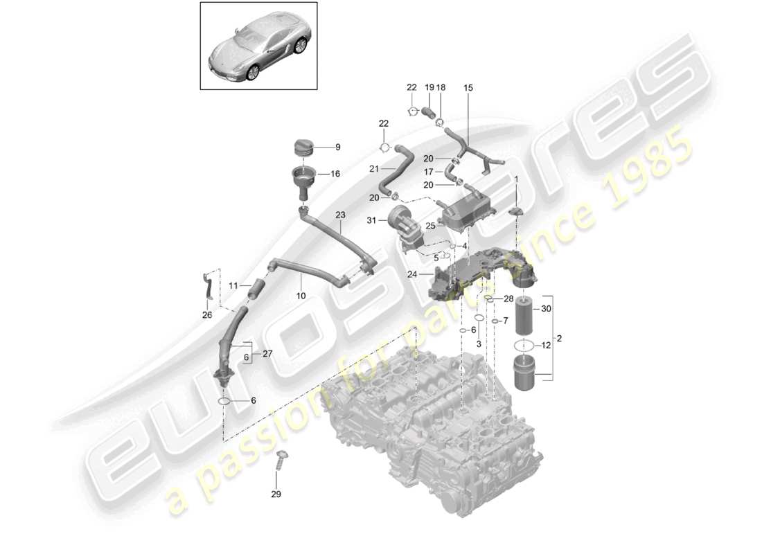 un diagrama de piezas del catálogo de piezas porsche 2016 (981 cayman)