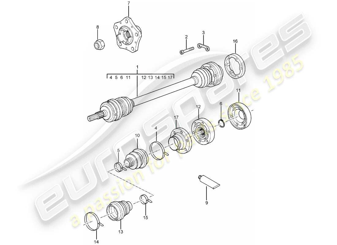 un diagrama de piezas del catálogo de piezas porsche 2005 (996)