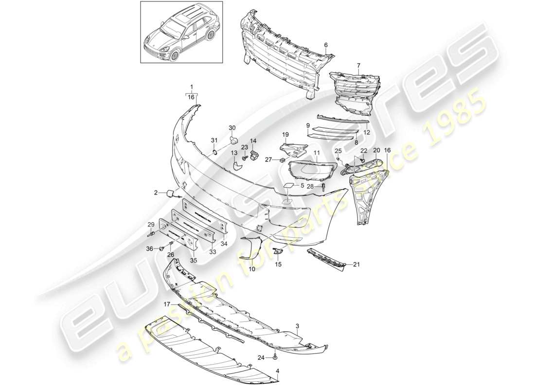 un diagrama de piezas del catálogo de piezas porsche 2014 (cayenne e2 92a)
