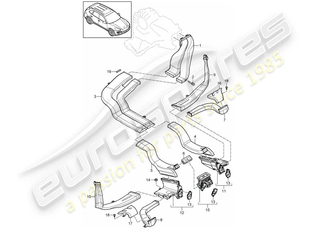 porsche 2017 (cayenne e2 92a) diagrama de piezas del distribuidor de aire