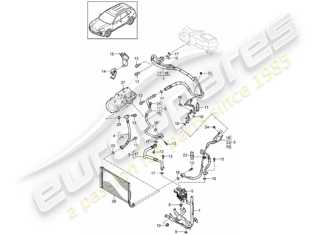 porsche 2014 (cayenne e2 92a) circuito refrigerante diagrama de piezas