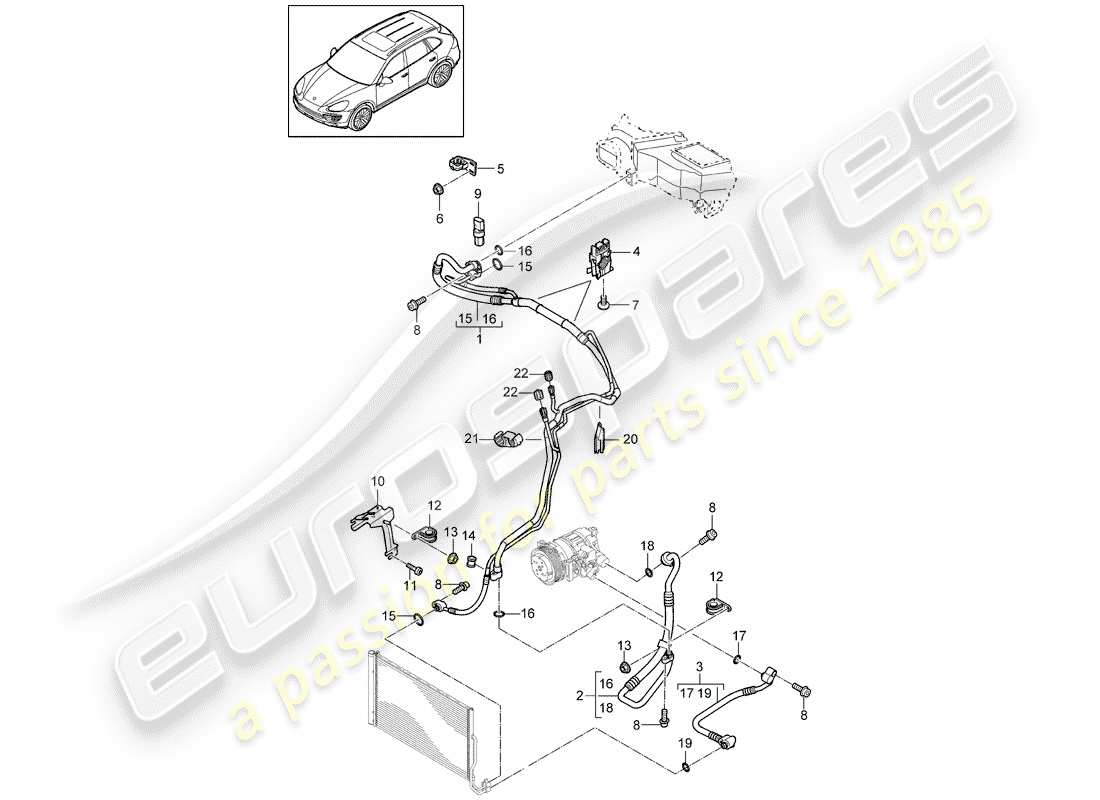 porsche 2016 (cayenne e2 92a) diagrama de piezas del circuito refrigerante