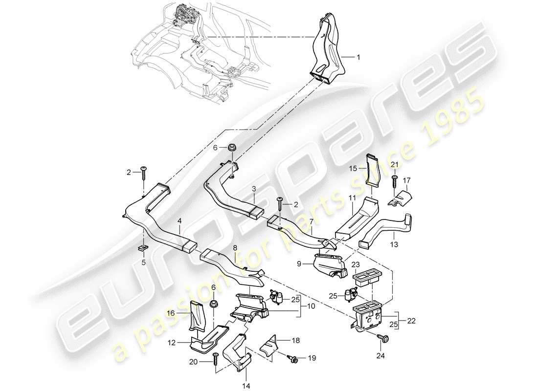 porsche 2008 (cayenne e1 9pa) diagrama de piezas del distribuidor de aire