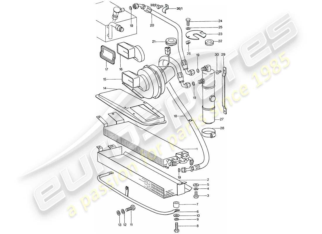 porsche 1974 (911) aire acondicionado - condensador - líneas diagrama de piezas