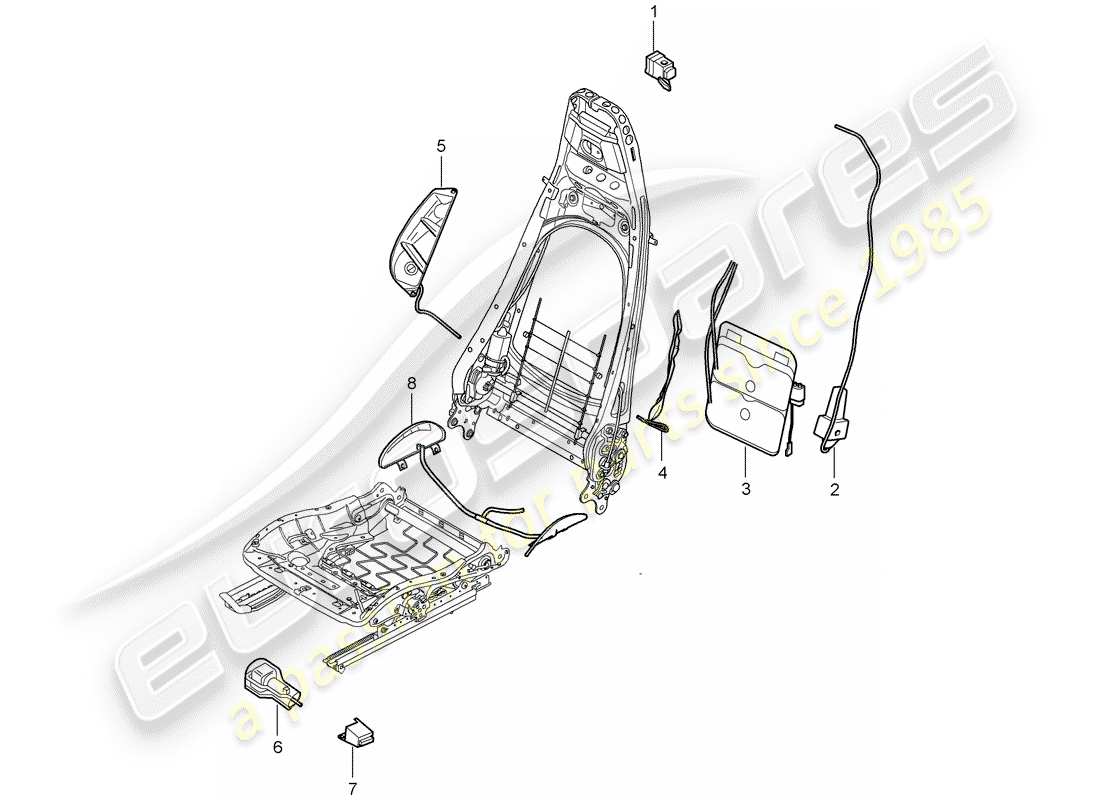 porsche 2007 (997-1 gt3) diagrama de piezas de soporte lumbar