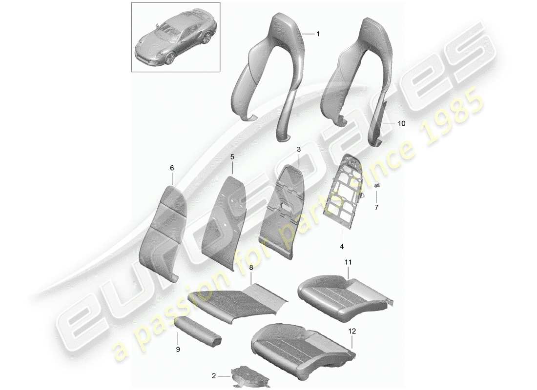 porsche 2014 (991-1 turbo) parte de espuma diagrama de piezas