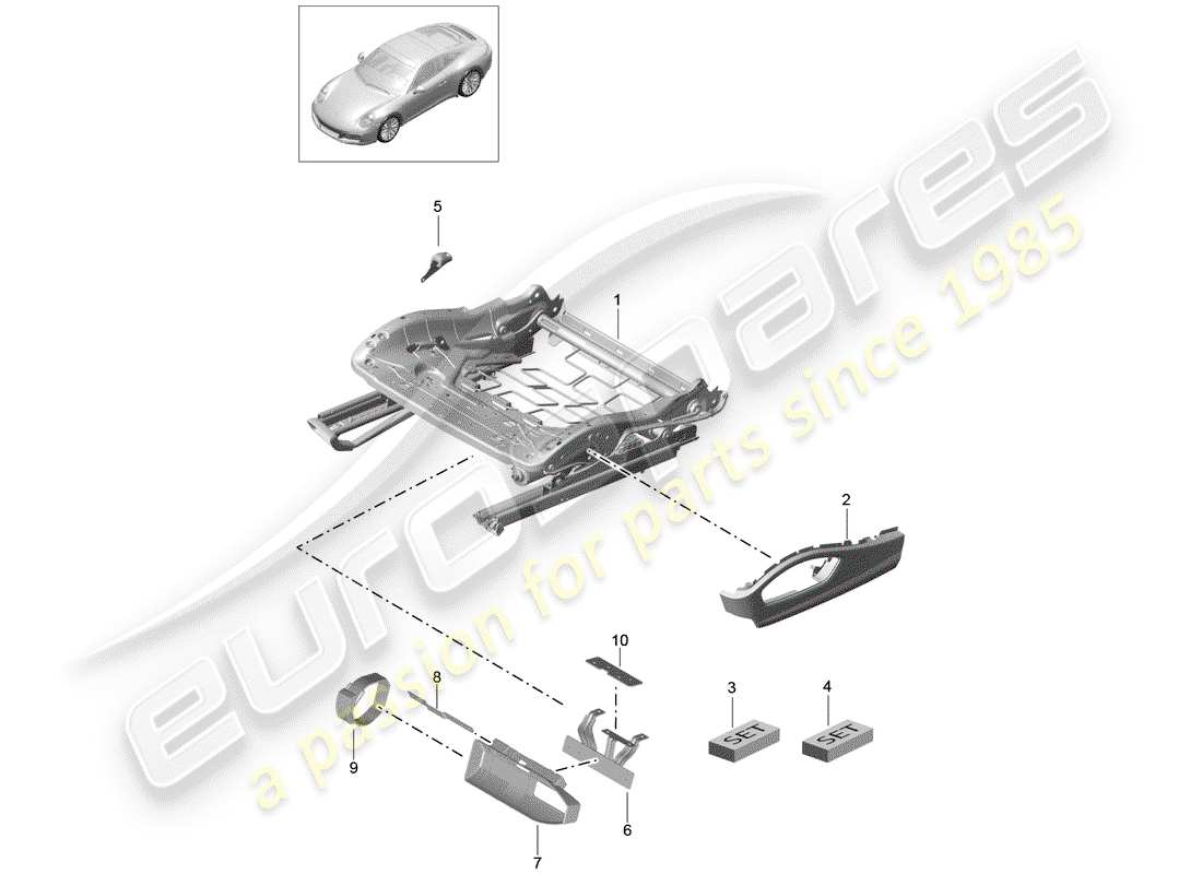 porsche 2019 (991-2) diagrama de piezas del marco del asiento