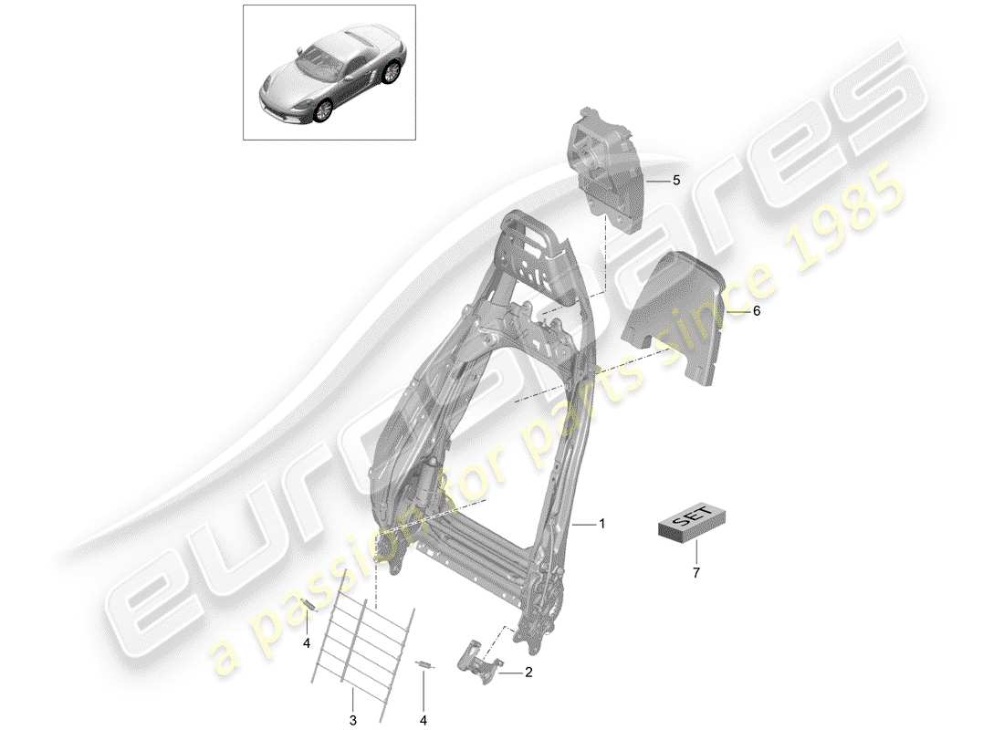 porsche 2017 (718 boxster) marco - respaldo diagrama de piezas