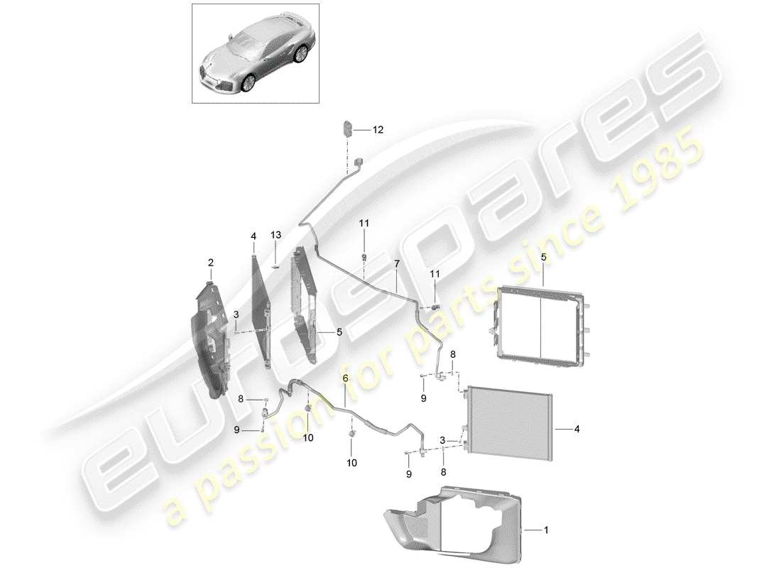 porsche 991 turbo (2019) diagrama de piezas del circuito refrigerante