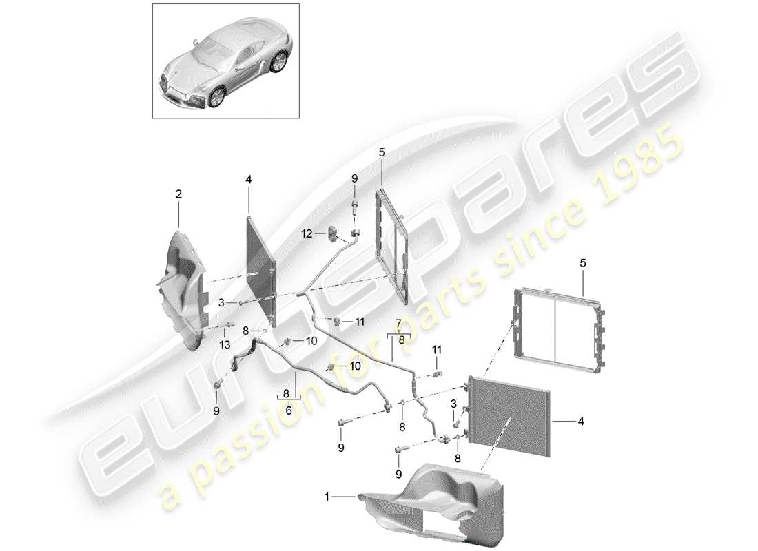 porsche 2020 (718 cayman) diagrama de piezas del circuito refrigerante