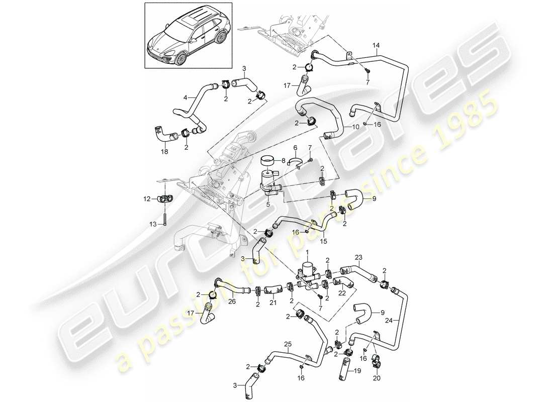 porsche 2017 (cayenne e2 92a) diagrama de piezas de manguera