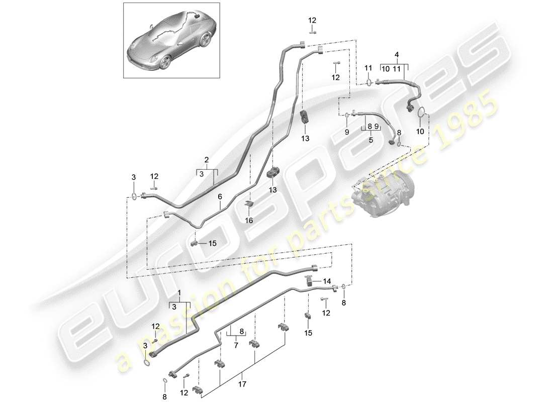 porsche 2012 (991-1) circuito refrigerante diagrama de piezas