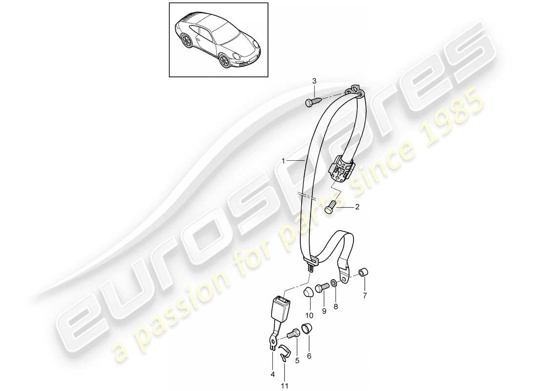 porsche 2010 (997-2) cinturón de seguridad diagrama de piezas