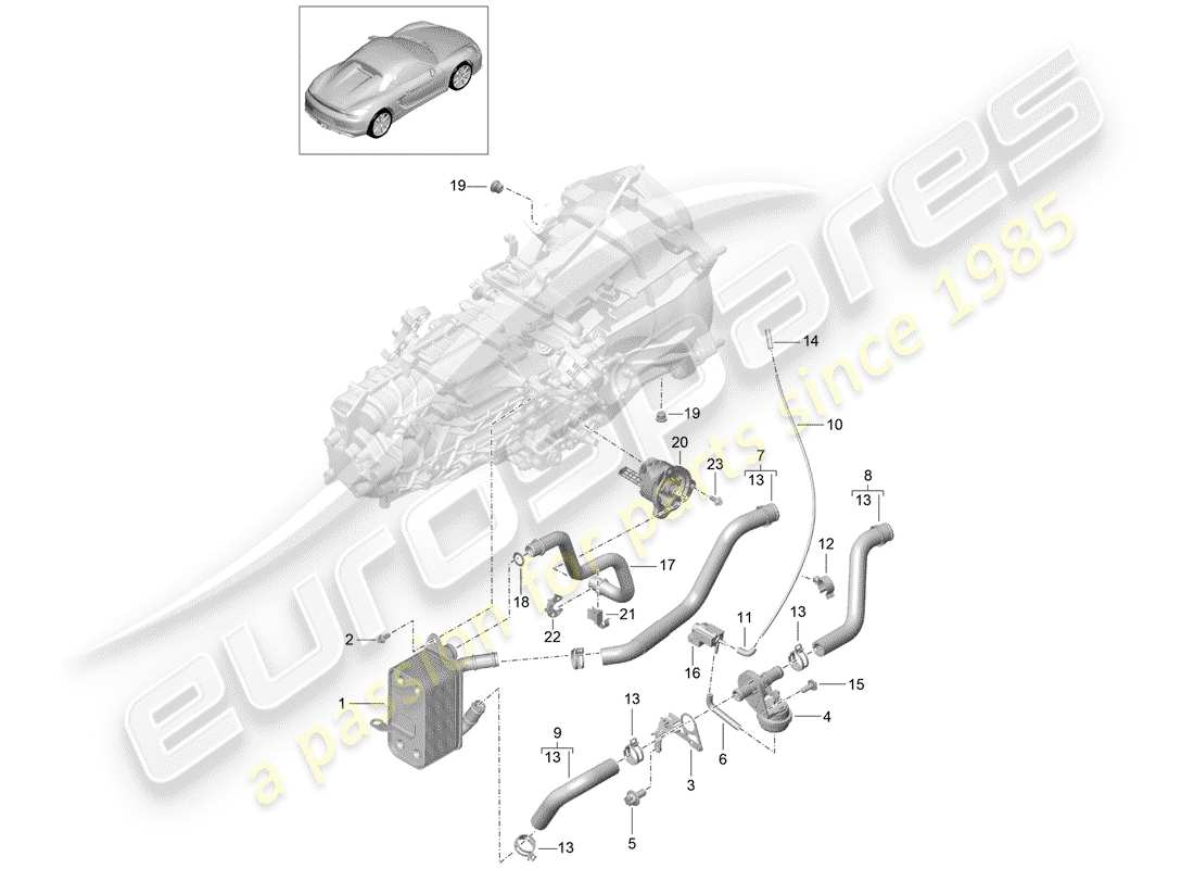 porsche 2016 (981 boxster spyder) diagrama de piezas de la caja de cambios manual
