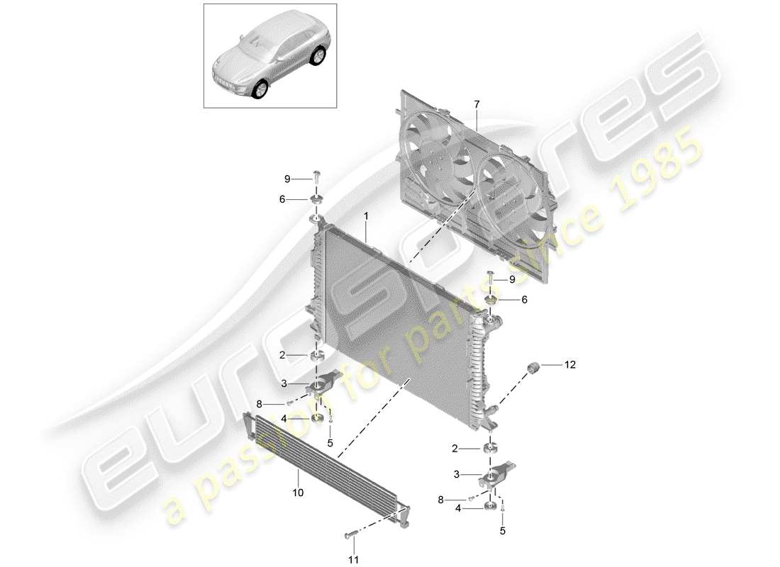porsche 2014 (macan) diagrama de piezas de refrigeración por agua