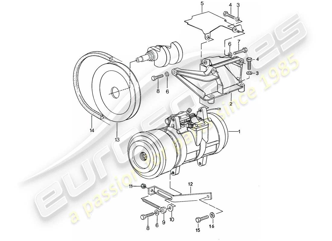 porsche 1983 (928) compresor - montaje diagrama de piezas