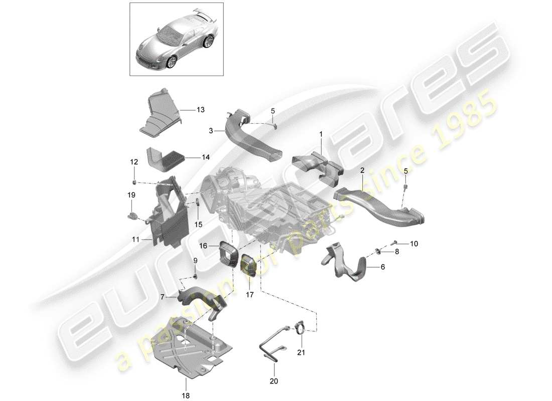 porsche 2019 (991-2 r/gt3/rs) ducto de aire diagrama de piezas