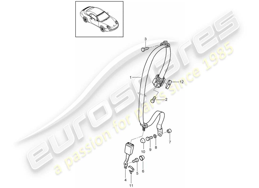 porsche 2010 (997-2) cinturón de seguridad diagrama de piezas