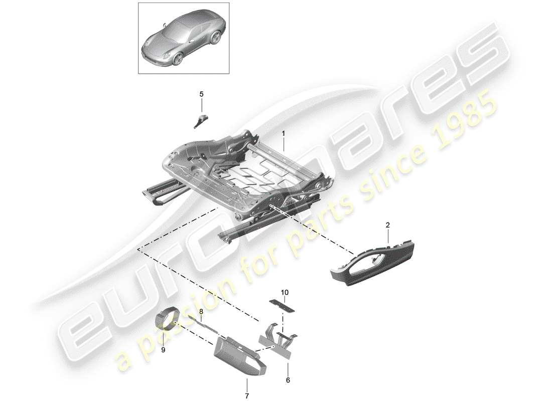 porsche 2014 (991-1) diagrama de piezas del marco del asiento