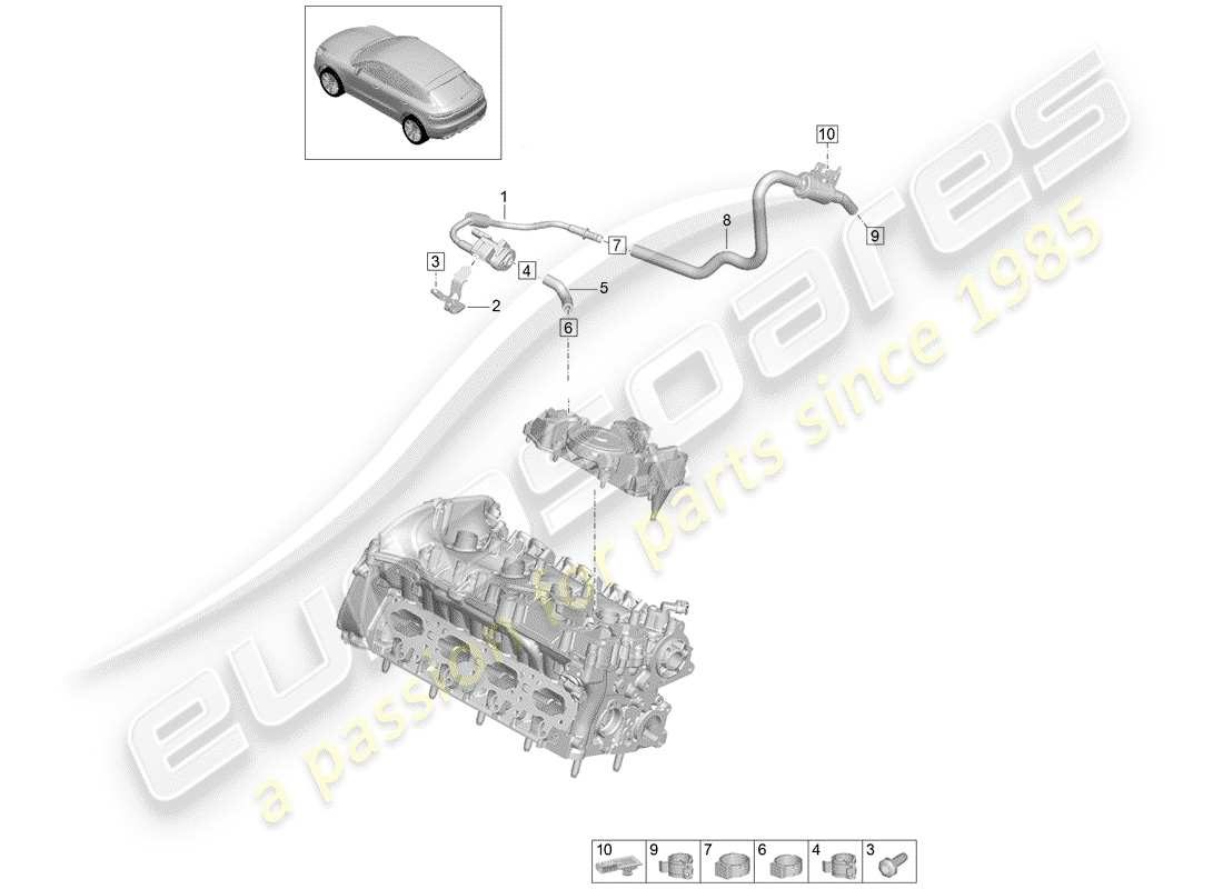porsche 2019 (macan) diagrama de piezas de la línea de respiradero